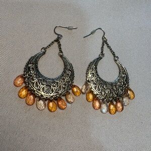 Bollywood boho Gypsy Gold tone Dangle Earrings plastic beads